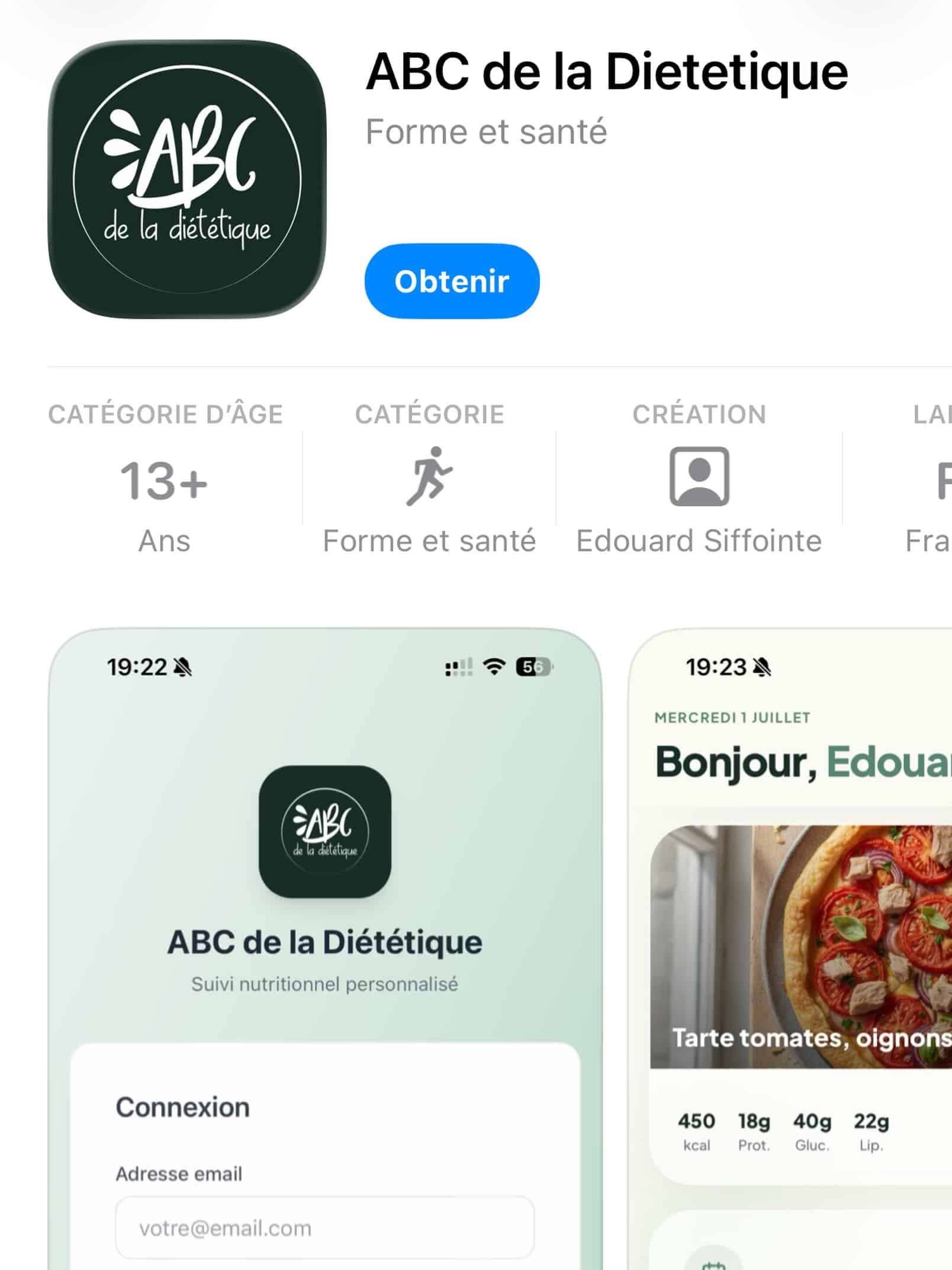 📱 Grande nouvelle ! 🎉

Mon application ABC de la Diététique est désormais disponible sur l’App Store 🍎 et Google Play 🤖 !

Grâce à l’application, vous pouvez :
🥗 Suivre votre programme nutritionnel personnalisé
📅 Prendre rendez-vous facilement
💬 Recevoir mes conseils et échanger avec moi
📊 Suivre vos progrès au quotidien

🔎 Recherchez “ABC de la Diététique” sur l’App Store ou le Google Play Store.

À très vite dans l’application ! 💚

#ABCDelaDietetique #Nutrition #Diététique #RééquilibrageAlimentaire #Santé PerteDePoids BienÊtre Nutritionniste AppStore GooglePlay SuiviNutritionnel