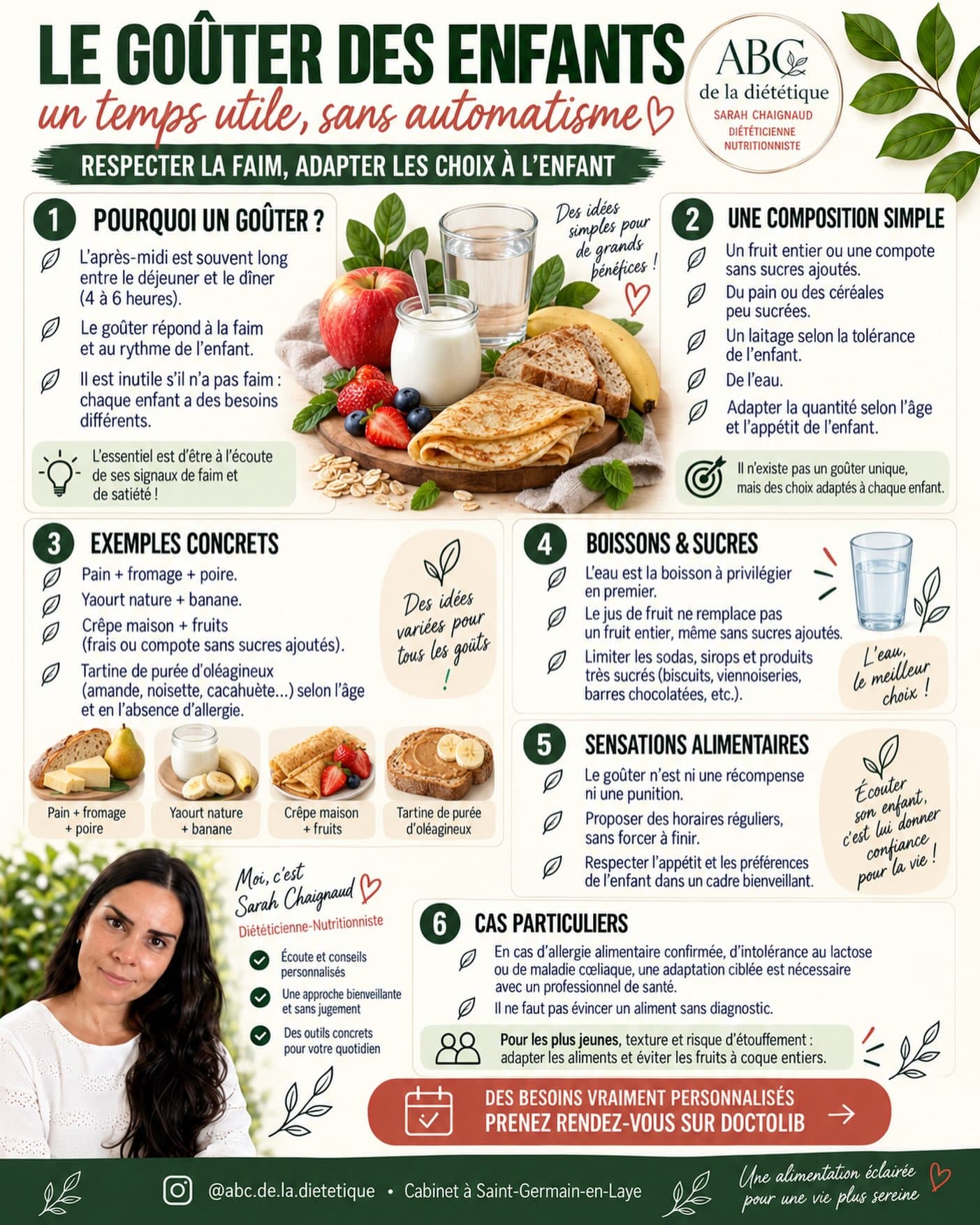 Un goûter peut aider un enfant à patienter jusqu’au dîner, surtout si l’après-midi est longue. Sa composition et sa quantité dépendent de sa faim, de son âge et de sa journée.

Un fruit, du pain, un yaourt nature et de l’eau peuvent former un goûter simple. L’objectif est aussi d’aider l’enfant à écouter sa faim, sans faire des aliments une récompense.

#GoûterDesEnfants #NutritionEnfant #dieteticienne
