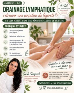 Envie de retrouver une sensation de légèreté et de vous accorder un véritable moment de bien-être ? 🌿

Le drainage lymphatique est un soin manuel personnalisé qui peut favoriser la détente et accompagner certains gonflements liés à la rétention d’eau.

✨ Séance d’une heure : 110 €
✨ Séance de 30 minutes : 60 €

📍 Cabinet ABC de la Diététique
9 bis rue de Bergette, Saint-Germain-en-Laye

Prenez rendez-vous directement sur Doctolib. 🤍

Le drainage ne remplace pas un suivi médical. En cas de phlébite suspectée ou confirmée, aucun massage ou drainage ne doit être pratiqué sans autorisation médicale.

#DrainageLymphatique #BienÊtre #saintgermainenlaye