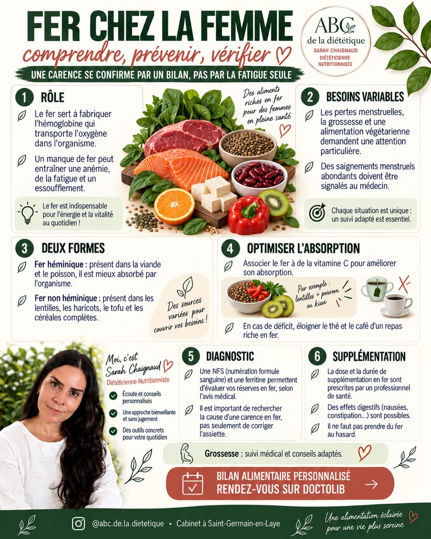 Fatigue et manque de fer ne sont pas forcément synonymes. Les règles abondantes, la grossesse ou certains choix alimentaires peuvent toutefois demander une attention particulière.

L’alimentation aide à couvrir les besoins, mais une carence se vérifie par un bilan médical. Si vous avez des questions sur vos apports, je peux vous accompagner au cabinet de Saint-Germain-en-Laye.

#Fer #SantéDesFemmes #dieteticienne